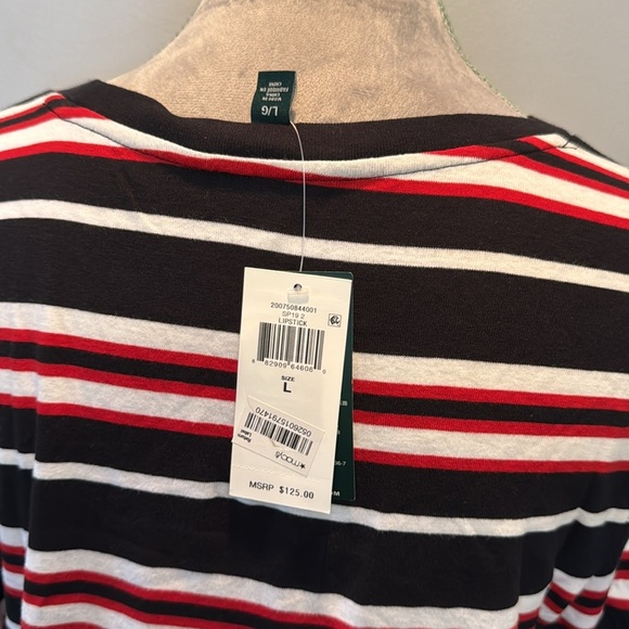 Ralph Lauren Striped Black and Red Women's cotton tshirt Dress NWT L - Picture 5 of 14